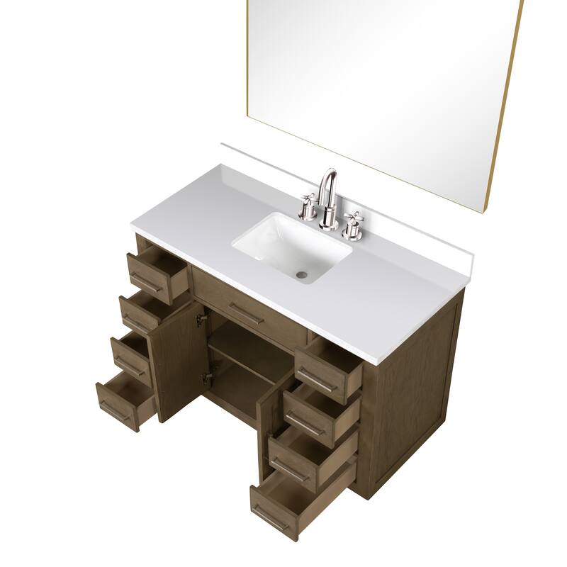 Abbey 48 in W x 22 in D Black Oak Single Bath Vanity, Cultured Marble Top, Faucet Set, and 46 in Mirror