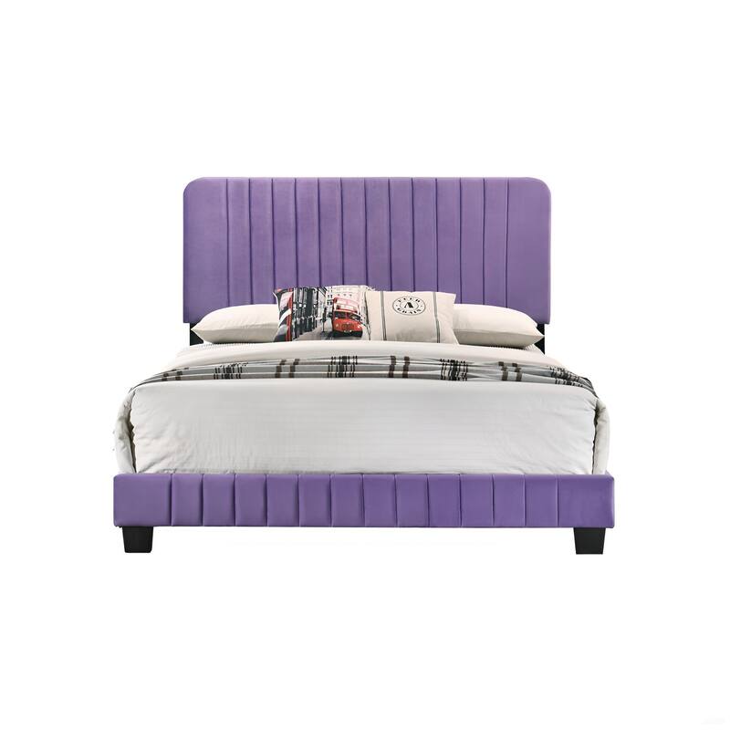 Full Size Velvet Channel-Tufted Platform Bed with Contemporary Design and Wooden Slat Support