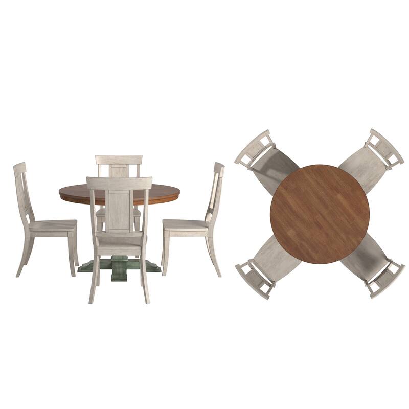 Ronda 45" Round Solid Wood Top Dining Set with Panel Back Chairs