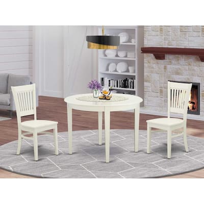 3-Piece Kitchen Table Set with Dining Chairs - Round Wood Table & Mid Century Style - Linen White Finish