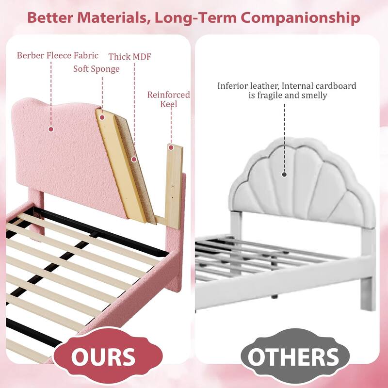 Upholstered Bed Frame, with Scallop Headboard