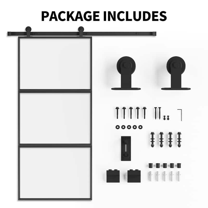 Mixoy Glass Sliding Barn Door and Hardware Included- Clear Tempered Glass,Aluminum Frame,Pre-Drilled,Soft Close