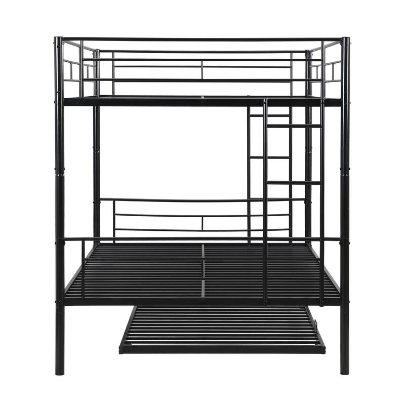 Full over Full Metal Bunk Bed with Trundle, No Box Spring Needed