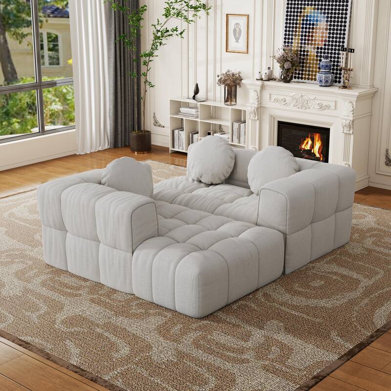 Modern upholstered combination sofa set,fully compressed modular L-shaped combination with 3 pillows,free combination sofa