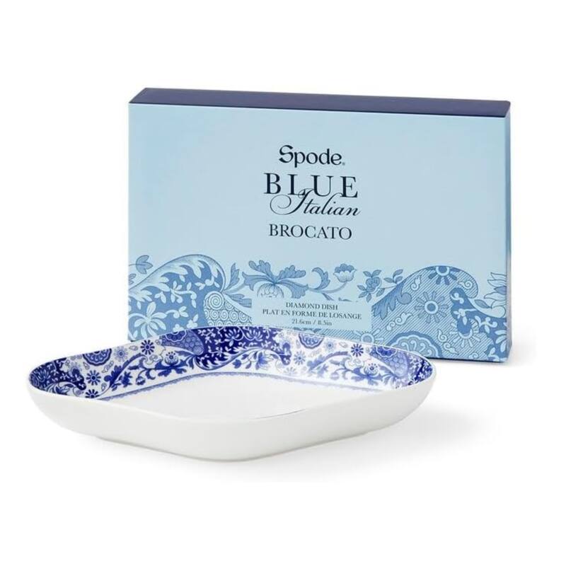 Spode Blue Italian Brocato Diamond Dish - 8.5" x 5.5" H