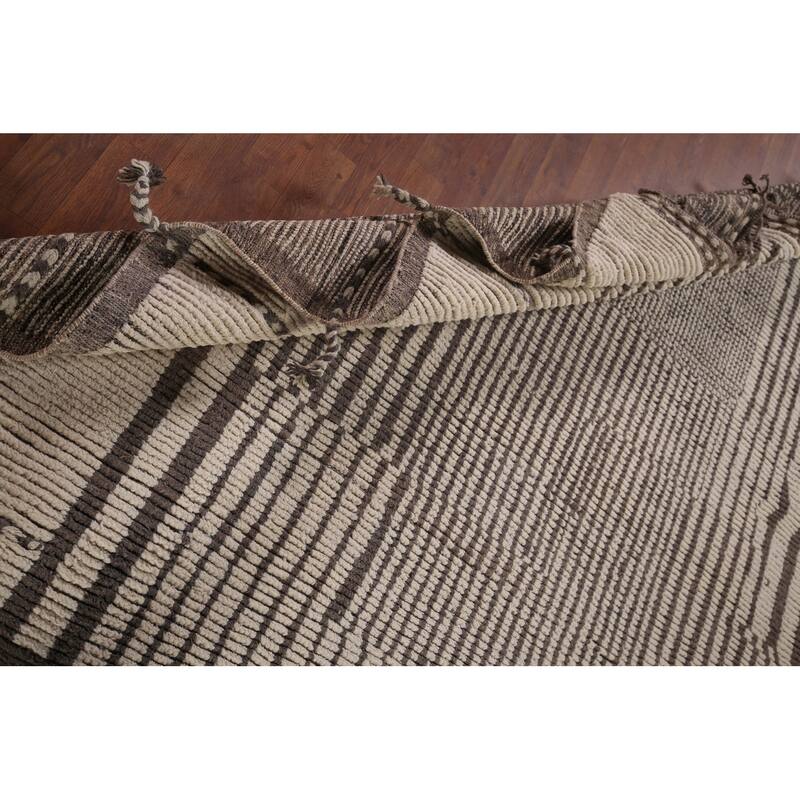 Striped Moroccan Oriental Area Rug Hand-Knotted Wool Carpet - 7'11"x 10'8"
