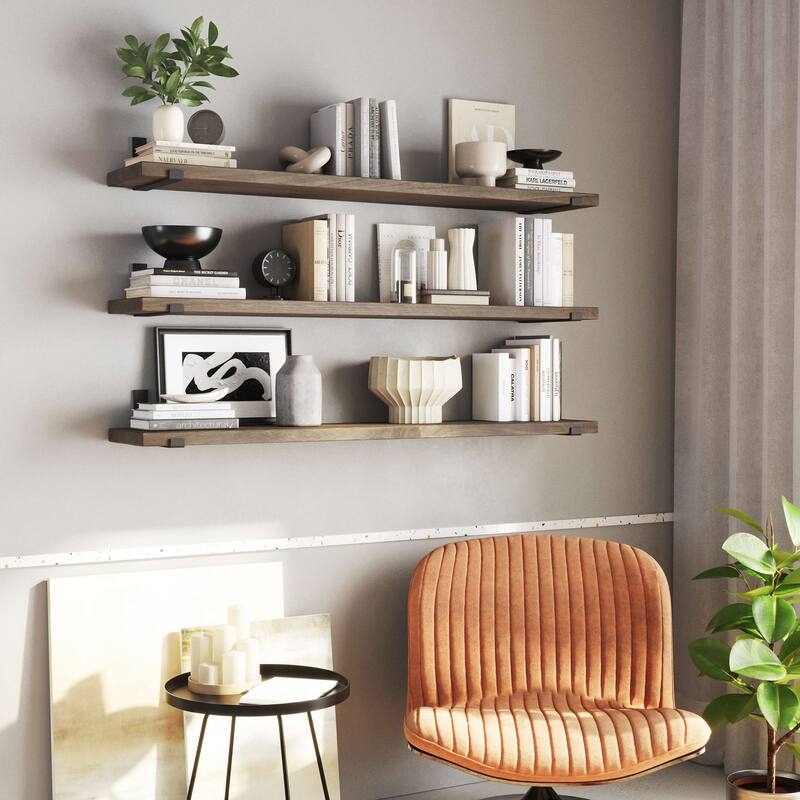 Wallniture Forte Wood Board 60" Long, 11.25'' Deep, 1.5" Thick, Wood Floating Shelf for Wall with Heavy Duty Metal Brackets, 1pc