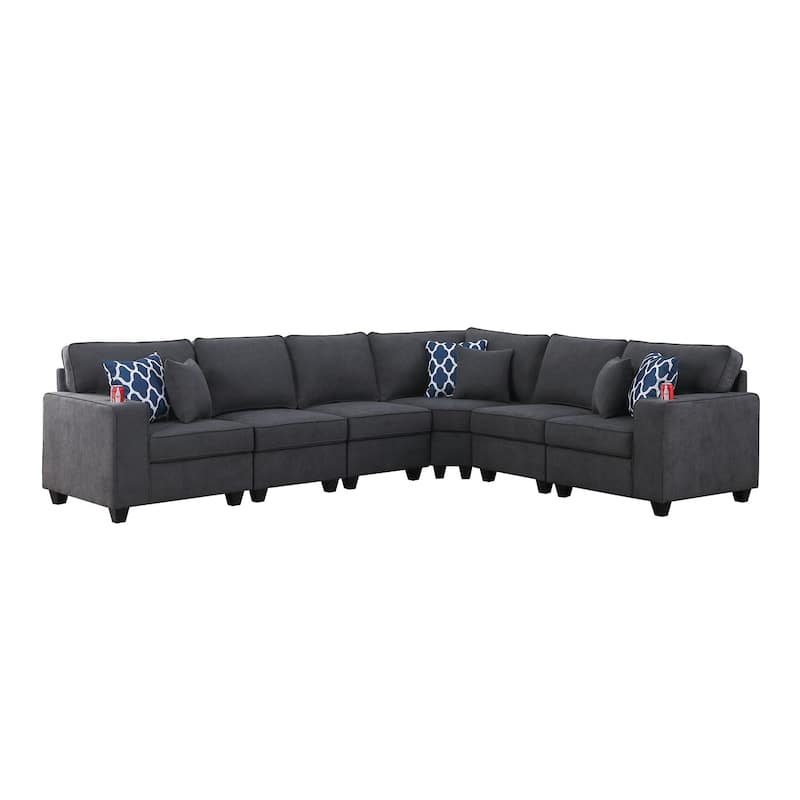 6 Piece Woven Upholstered L-Shape Sectional Sofa in Stone Gray