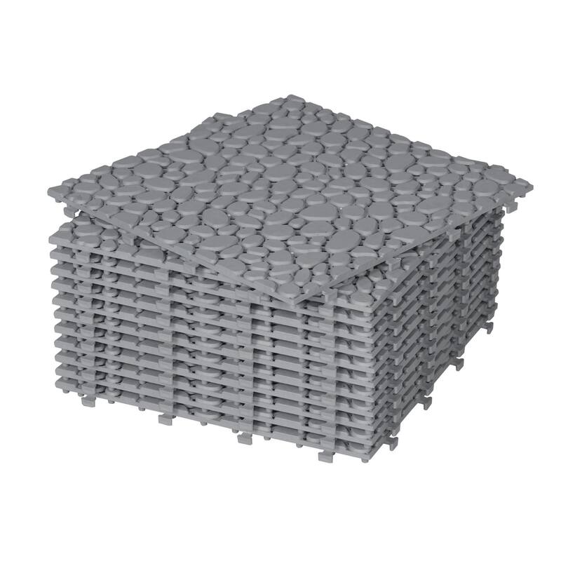 12 x 12 Inch Interlocking Deck Tiles,Bathroom Shower Balcony Porch Weight Capacity Upto 440 LBS,Pebble Stone Pattern Pack of 12
