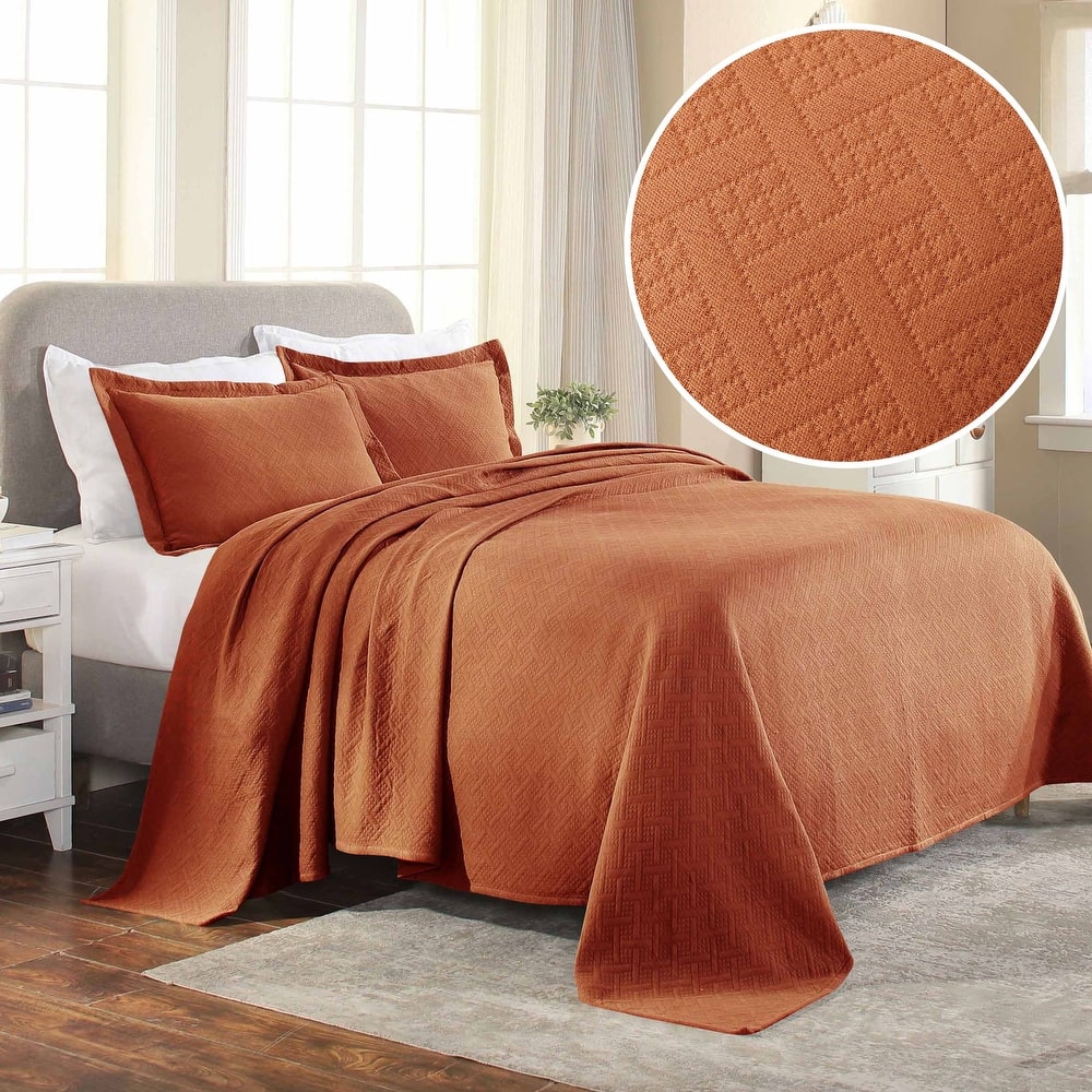 Superior Basketweave Cotton Decorative Bedspread Set
