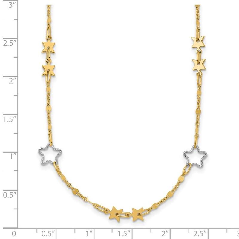 Curata 14k Two tone Gold Polished Star Stations Necklace, 17"