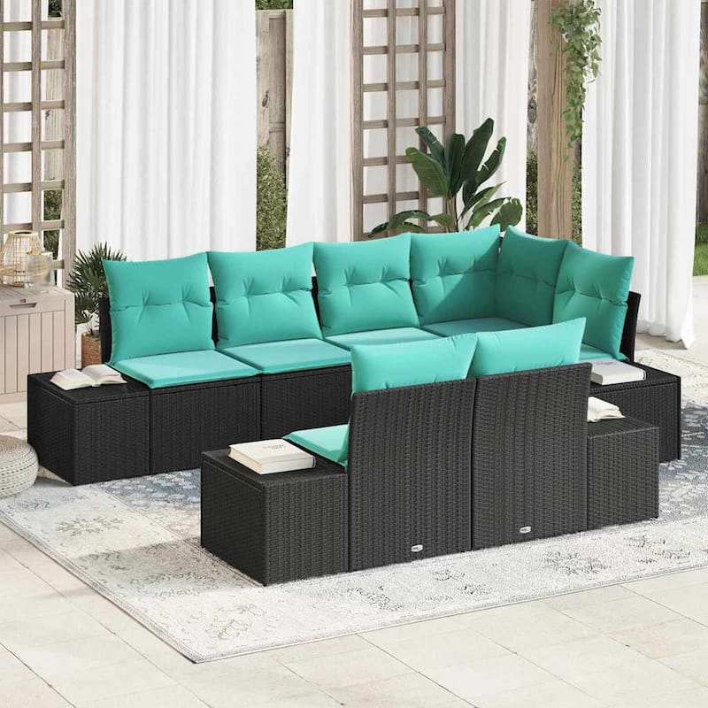 vidaXL Garden Sofa Set with Cushion 7 pcs Black Poly rattan - 24 x 72 x 33