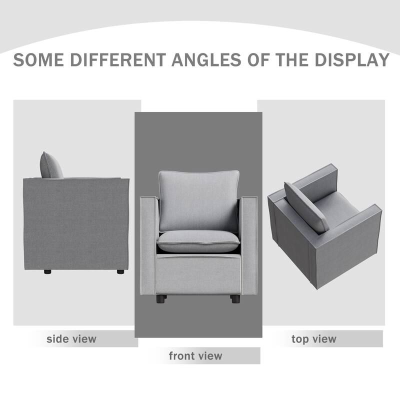 Linen Fabric Single Sofa Chair, Comfy Upholstered Reading Armchair, Modern Decorative Chair for Bedroom, Reading Room