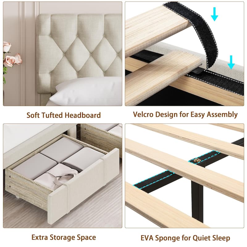 Bed Frame with 2 Storage Drawers