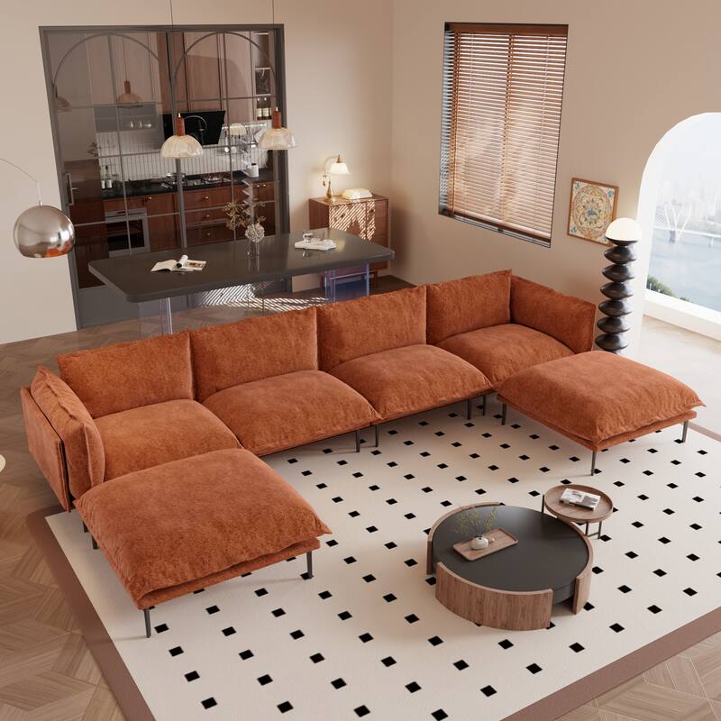 147" U-Shaped Modular Sectional Sofa Couch for Living Room Chenille Cloud Couches 4 Seater with 2 Ottoman
