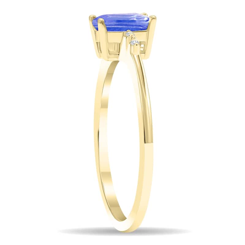 Women's Emerald Cut Tanzanite and Diamond Sparkle Ring in 10K Yellow Gold