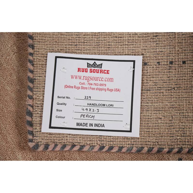 Hand Knotted Oriental 100% Wool Carpet Tribal Animal Pictorial Peach Gabbeh Runner Rug - 4' 9'' X 2' 3''