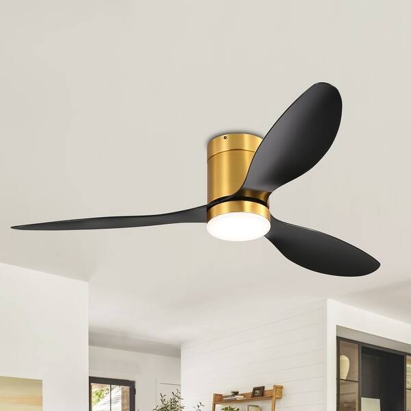 52in LED Black and Gold Indoor Flush Mount Ceiling Fan with Light