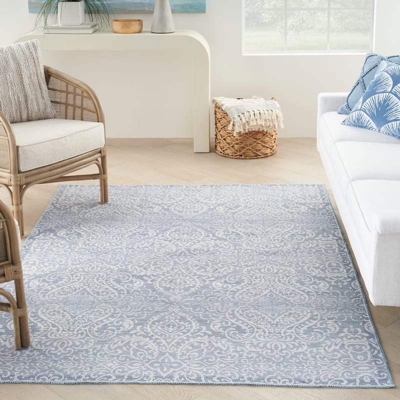 Waverly Machine Washable Botanical Damask Area Rug
