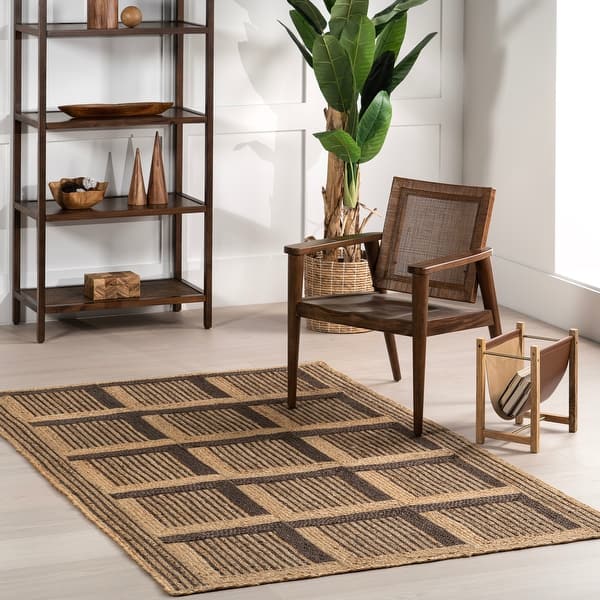 slide 2 of 9, Nuloom Aletta Geometric Tiled Jute Area Rug 4' x 6' - Natural