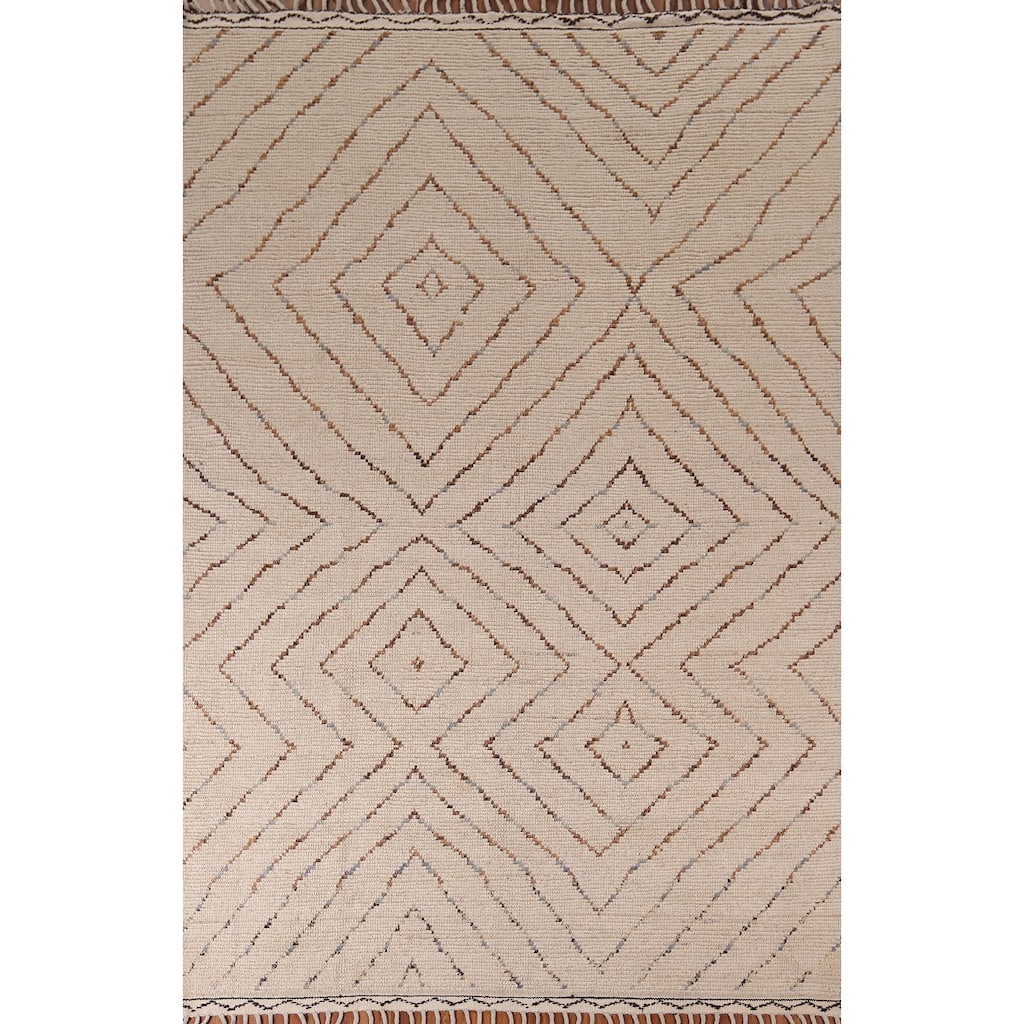 All-Over Geometric Moroccan Oriental Area Rug Hand-Knotted Wool Carpet - 7'0" x 10'5"