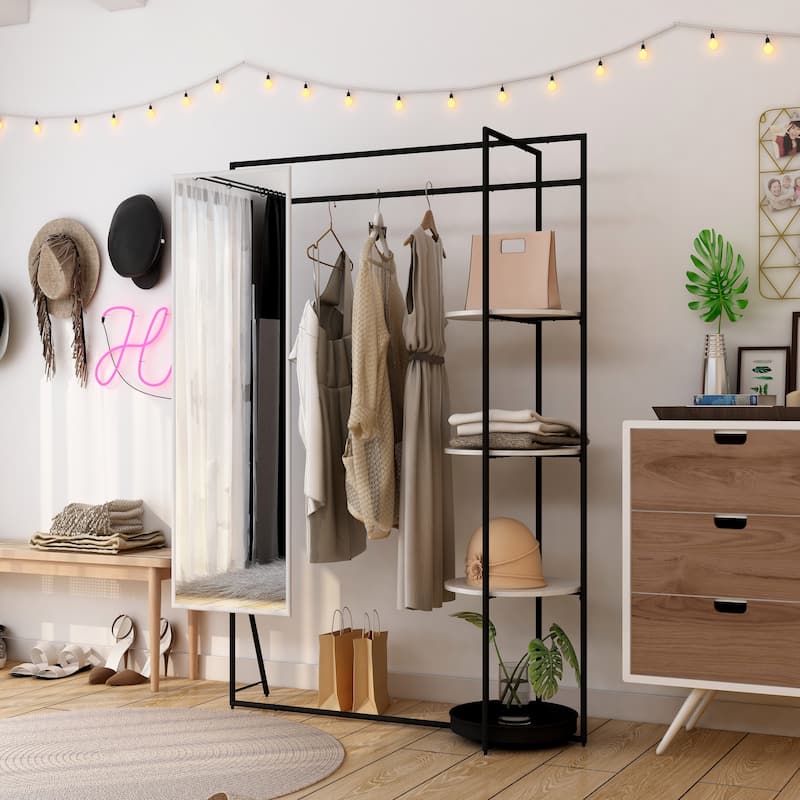 Guetsy Contemporary Black Coat Stand with Mirror by Furniture of America