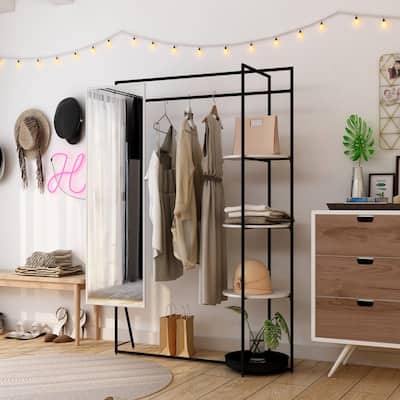 Guetsy Contemporary Black Coat Stand with Mirror by Furniture of America