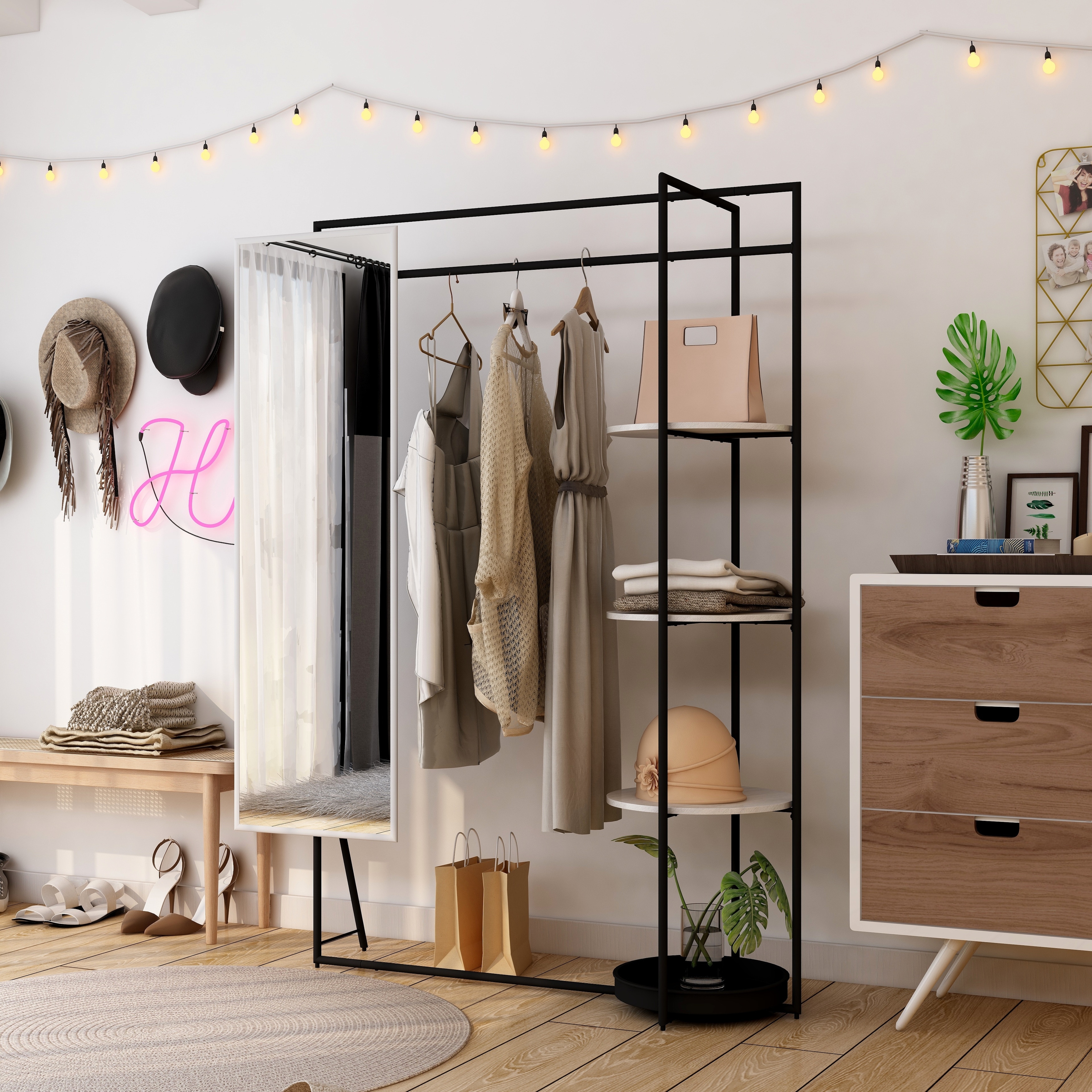 Furniture of America Guetsy Contemporary Black Coat Stand with Mirror