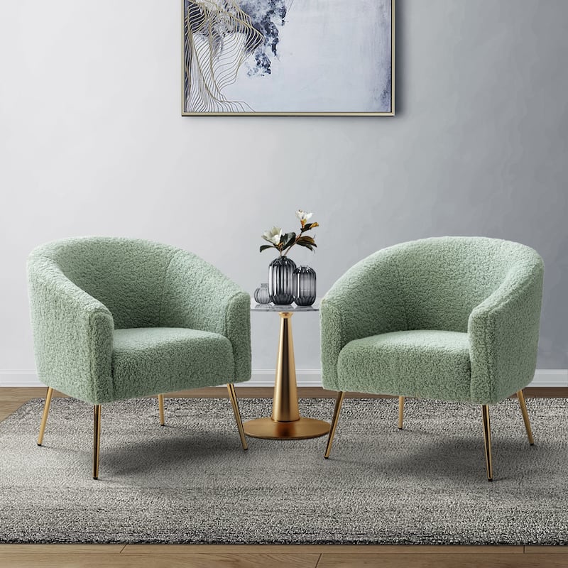 Rovigo Modern Upholstered Living Room Chair Barrel Chair with Metal Legs Set of 2 by HULALA HOME - SAGE