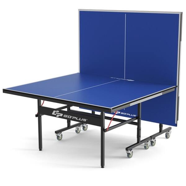 slide 12 of 11, Foldable Table Tennis Table with Quick Clamp Net and Post Set - 108" x 60" x 30" (L x W x H) Blue