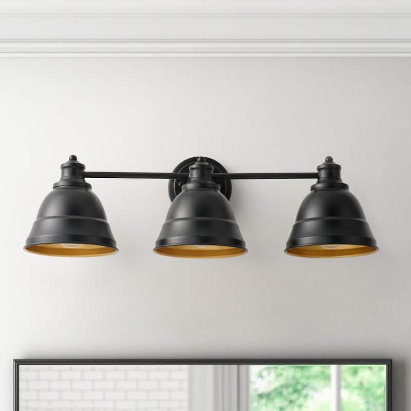 Farmhouse Black 3-Light Bathroom Vanity Light with Dome Metal Shades