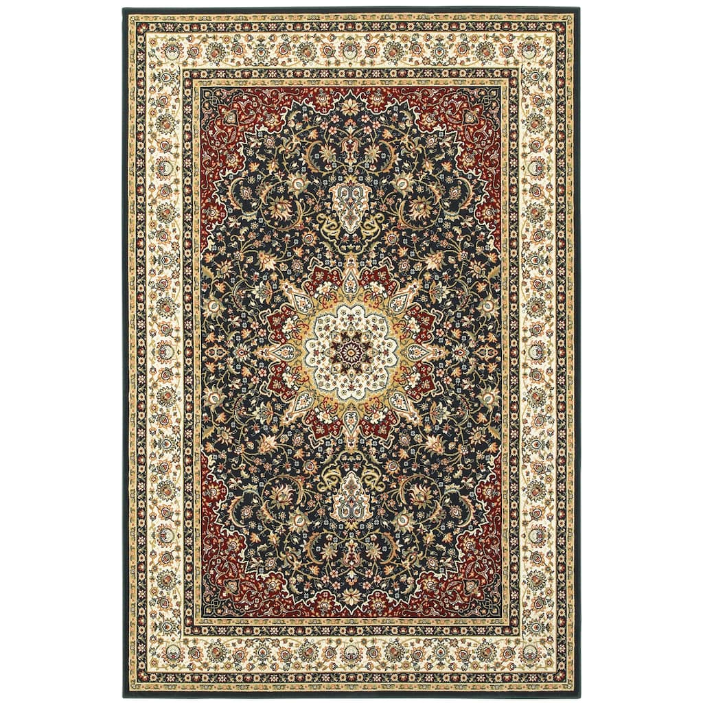 Hampton Navy Ivory Oriental Medallion Traditional Area Rug