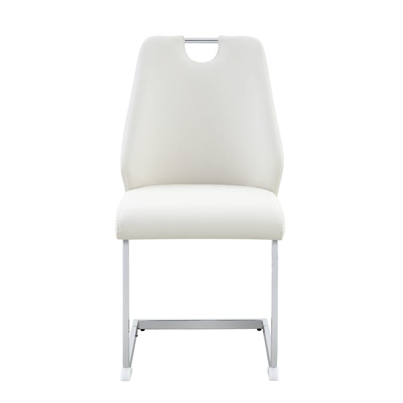 Dining Chairs Set of 4, Faux Leather Kitchen Chairs with Chrome Pull Handle, High Back Upholstered Dining Room Chair