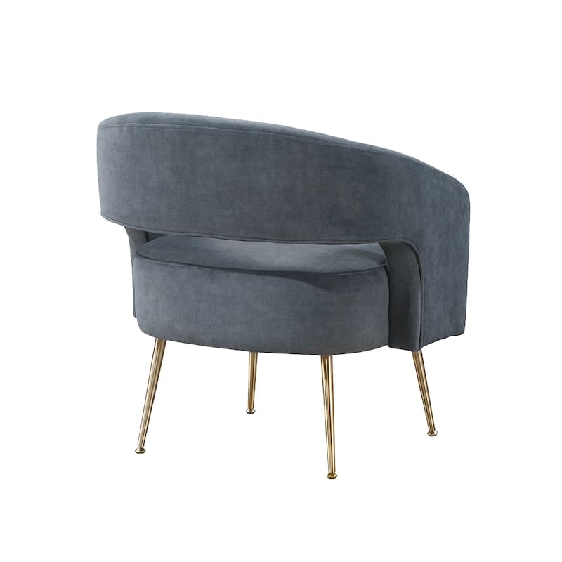 Noel Accent Chair, Curved Open Back, Dark Gray Velvet, Gold Metal Legs