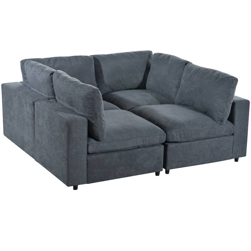 4 Seater Couch, Convertible Lshape Sleeper Sectional Sofa with USB