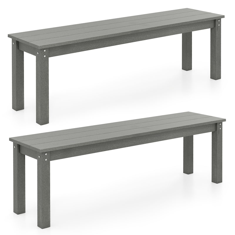 Gymax 2PCS 55'' HDPE Outdoor Bench Weatherproof Backless Patio Garden - Grey