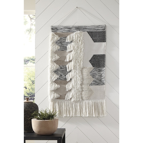 Taylen Boho Chic Black Natural Woven Tapestry Wall Decor On Sale