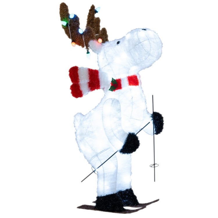 Multi-Color Fabric Metal Animated Christmas Reindeer with LED Lights and Skiing Arms - Multi Color - 24" x 16.5" x 44"