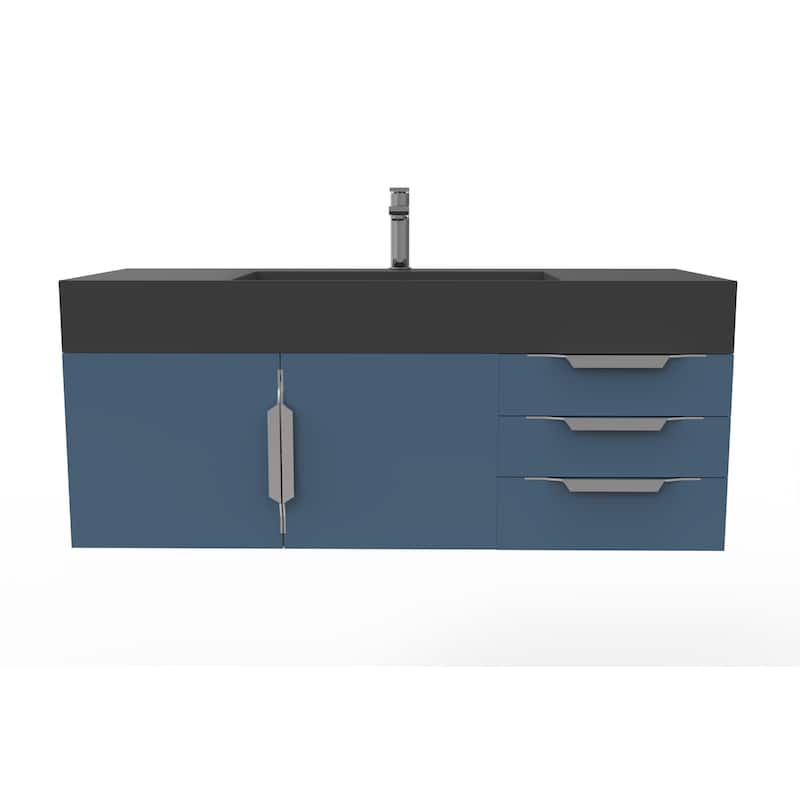 Amazon 48" Wall Mounted Bathroom Vanity Set w/ Black Top