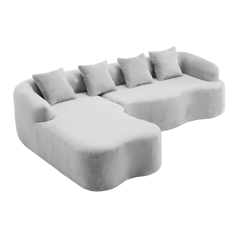 Full Compression L-Shape Sectional Sofa With Curved Chaise, Beige Modular Chenille Couch,High-Density