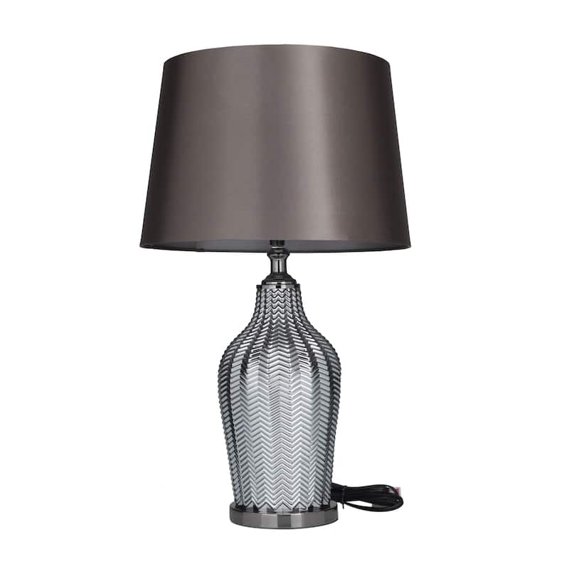 Tempered Glass Room Table Lamp with Chevron Pattern - Silver - Roche River Decor