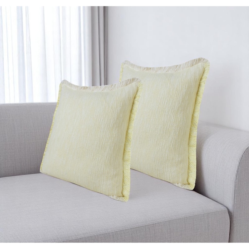Set of Two 20" Lemon Cotton Throw Pillows with Fringe - Polyester - Set of 2 - 20 in. x 20 in.  x 1 in. - Accent - Lemon