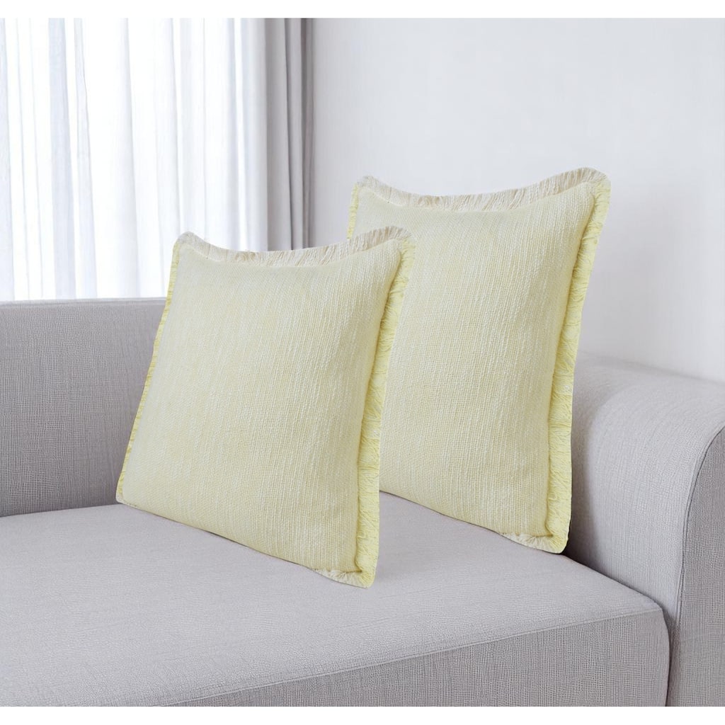 Set of Two 20" Lemon Cotton Throw Pillows with Fringe