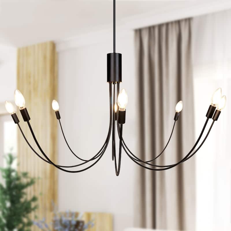 Modern Classic 8-Light Black Candle Dimmable Chandelier with Adjustable Height - 41.3" Dia. x 20.1" H