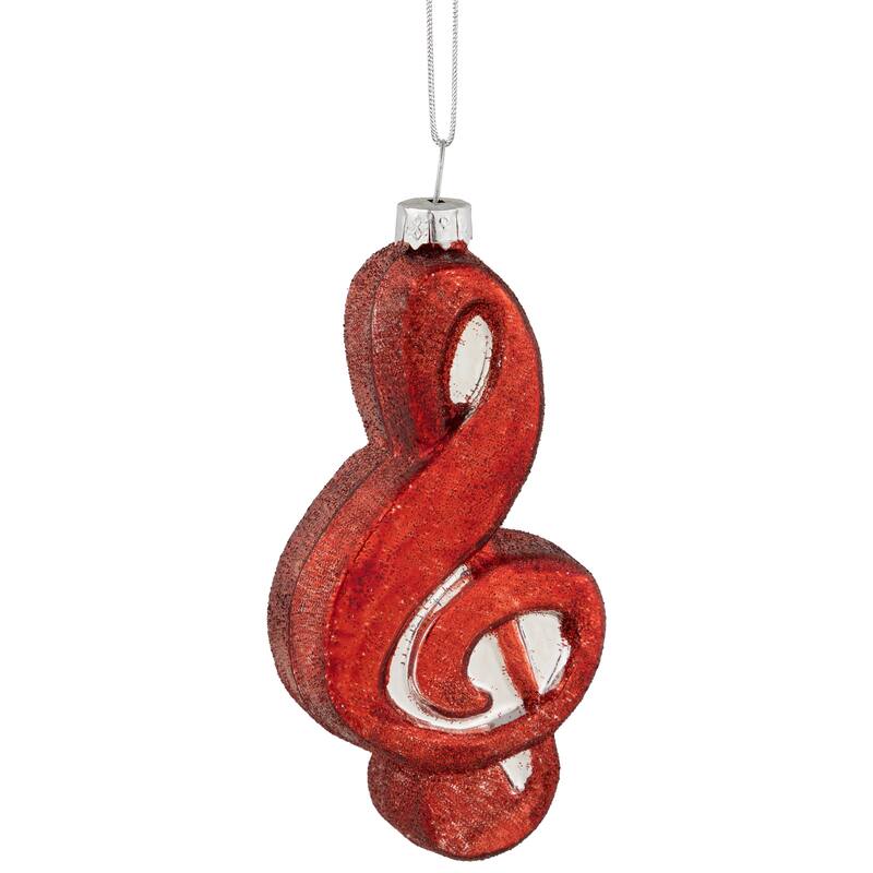 4.25" Red Treble Clef Glass Christmas Ornament