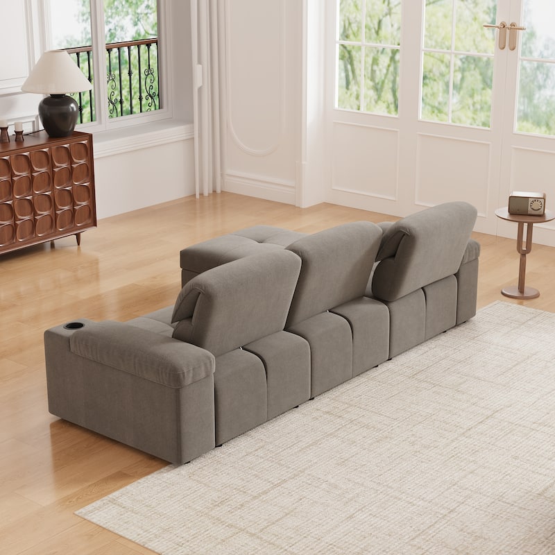 Down Filling Modular Deep Seat Couch L-shaped Sectional Sofa with Adjustable Backrest, Cup Holders, Storage Armrests and Ottoman