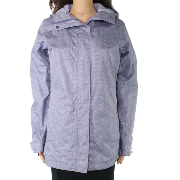 Columbia Womens Raincoat Blue Size Small S Hooded Full Zip Snap Button