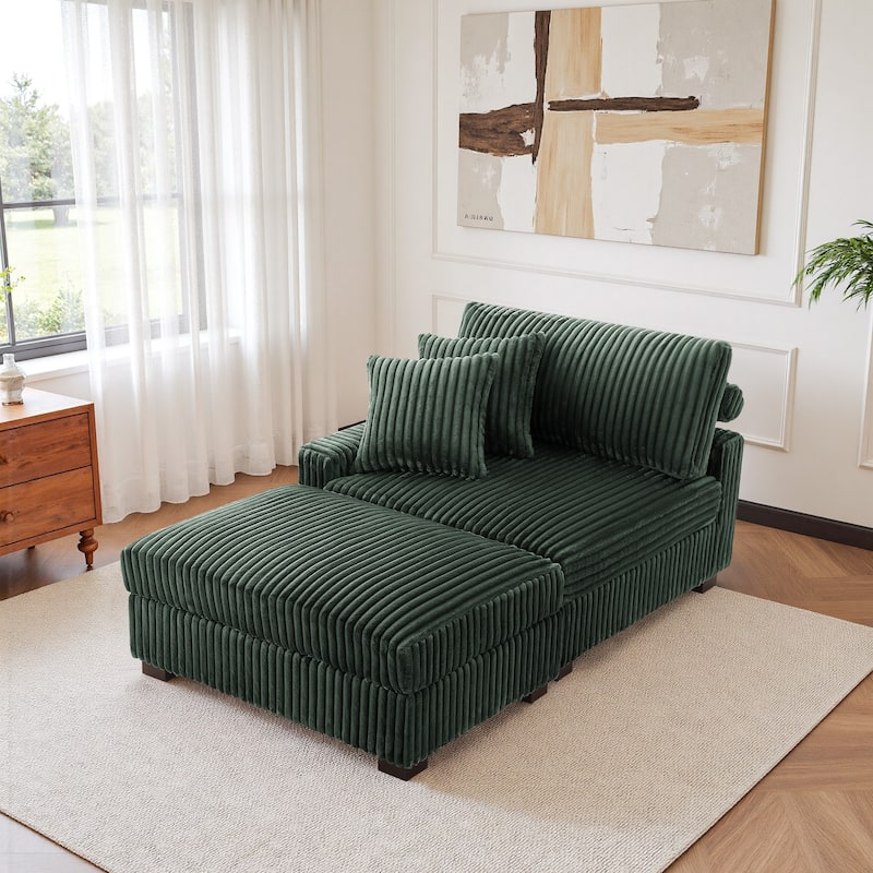 Modular Armchair and Ottoman Set with Adjustable Headrest, Flannel Upholstery