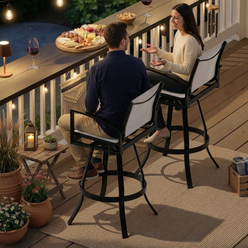 30''H Outdoor Patio Aluminum Premium Sumbrella Fabric Swivel Bar Stools