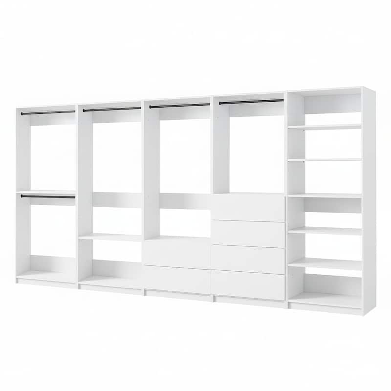 Prosper White Freestanding Walk in Wood Closet System - 157"W x 15.7"D x 83" H